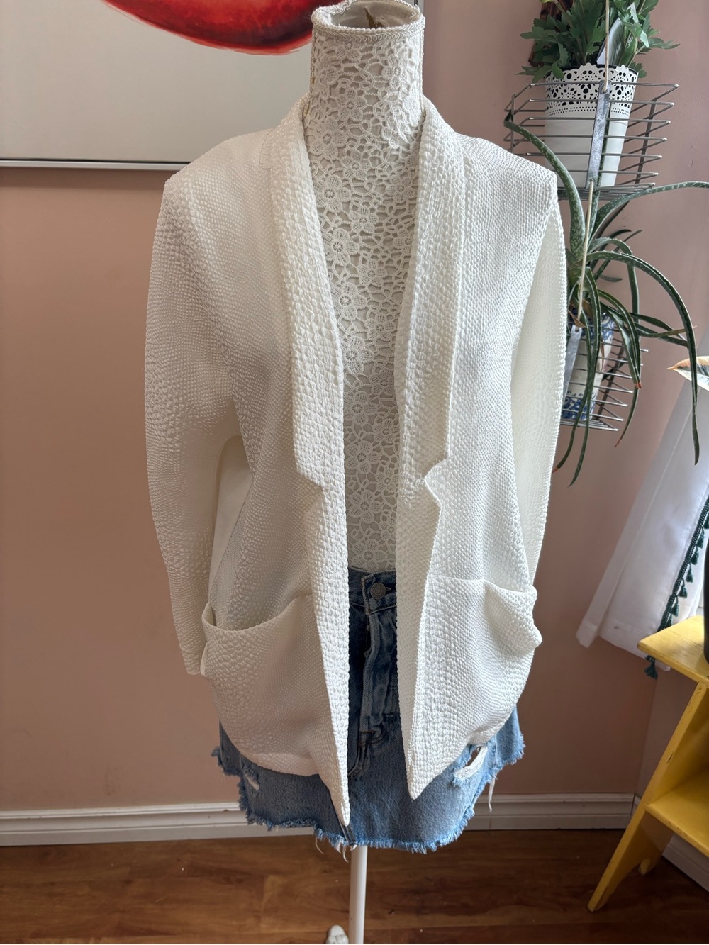 Vero Moda Cream Open-Front Textured Lightweight Blazer